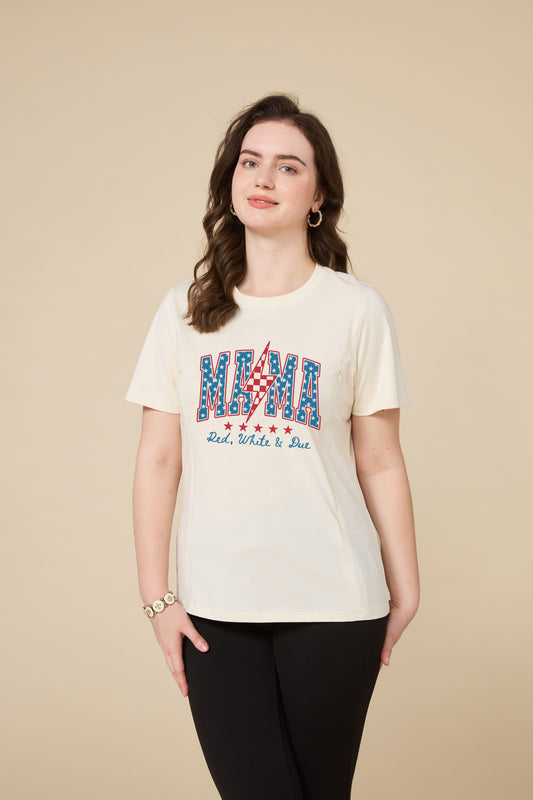 4th Of July Mama Long-Staple Cotton Nursing T-Shirt